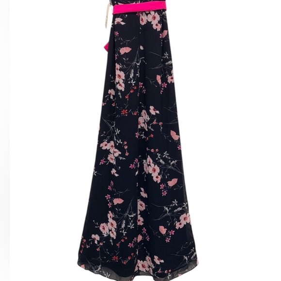 Eliza J NWT Navy and Pink Floral High-Low Maxi Dress with pink sash size 6 - Picture 12 of 14